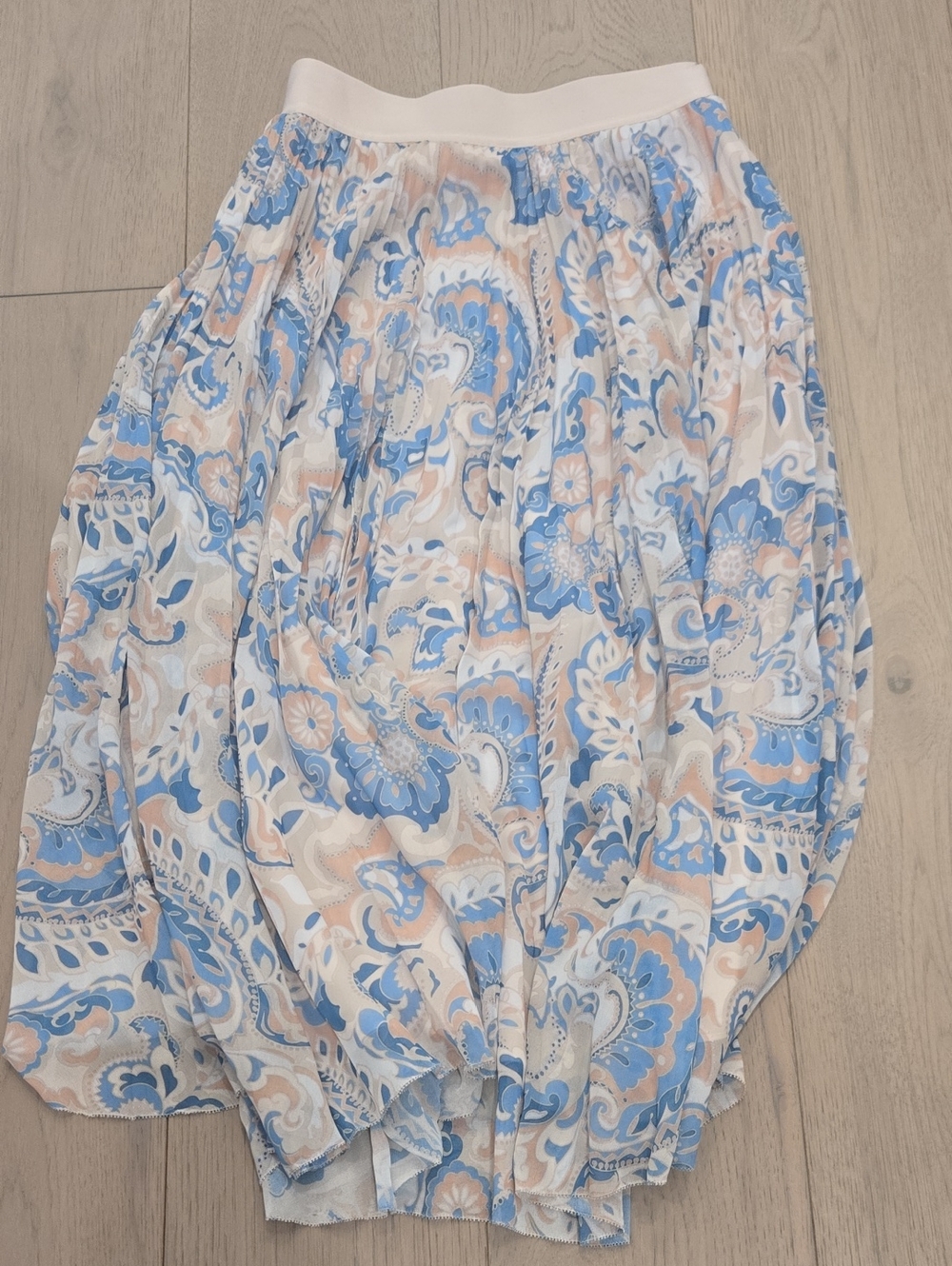 Wilfred Blue and Peach Paisley Midi Skirt Womens